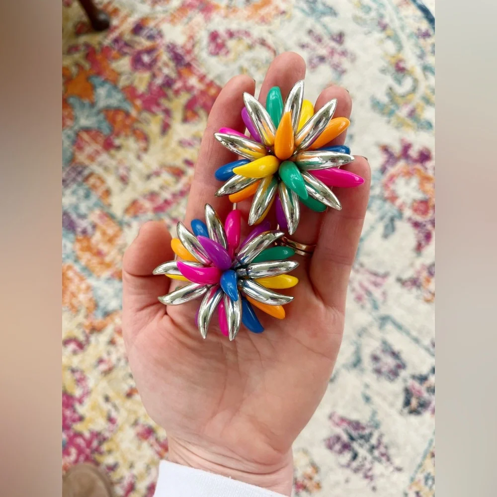 80’s Clip on Chrome and Coloured Party Earrings - Picture 4 of 4